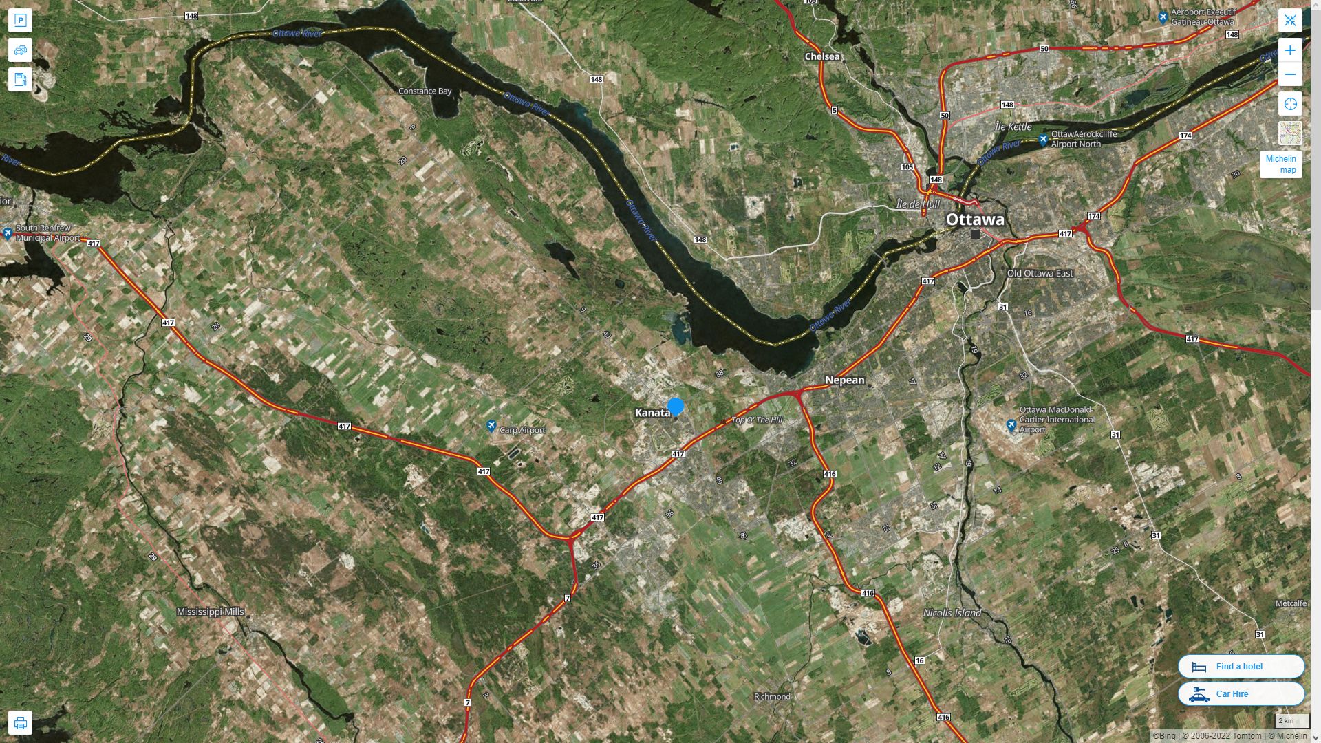 Kanata Canada Autoroute et carte routiere avec vue satellite